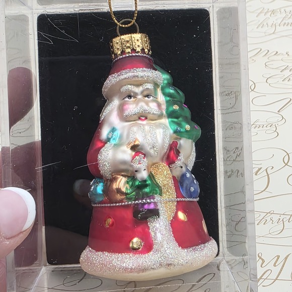 3 Unique Treasures Santa Ornaments Blown Glass Gifts Sleigh Toys Vintage NIB NOS - Picture 9 of 12